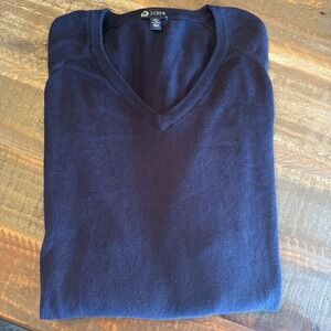 J Crew Mens Navy  V-Neck Pullover 95% Cotton 5% Cashmere Size XL